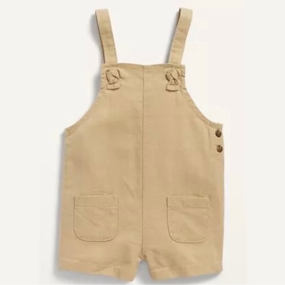 Linen Blend Baby Shortalls with Knotted Straps